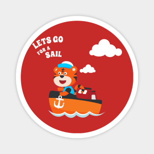 Cute tiger the animal sailor on the boat with cartoon style. Magnet